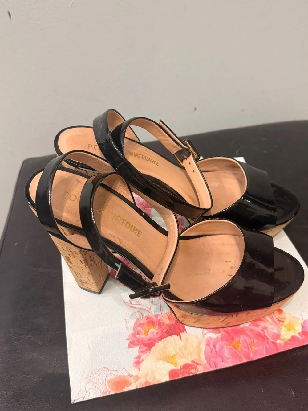 Pour La Victoire Black Patent Platform Slingbacks